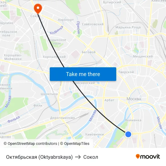 Октябрьская (Oktyabrskaya) to Сокол map