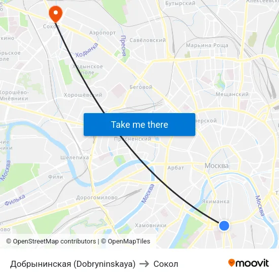 Добрынинская (Dobryninskaya) to Сокол map