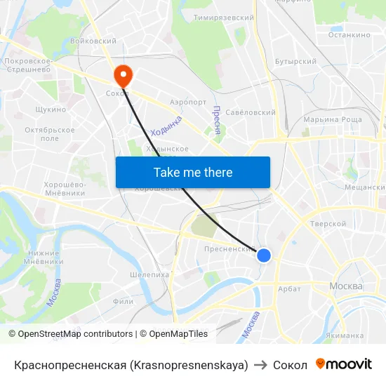 Краснопресненская (Krasnopresnenskaya) to Сокол map