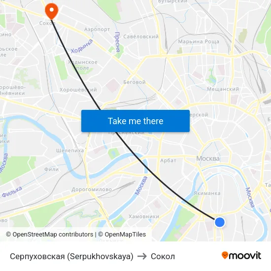 Серпуховская (Serpukhovskaya) to Сокол map