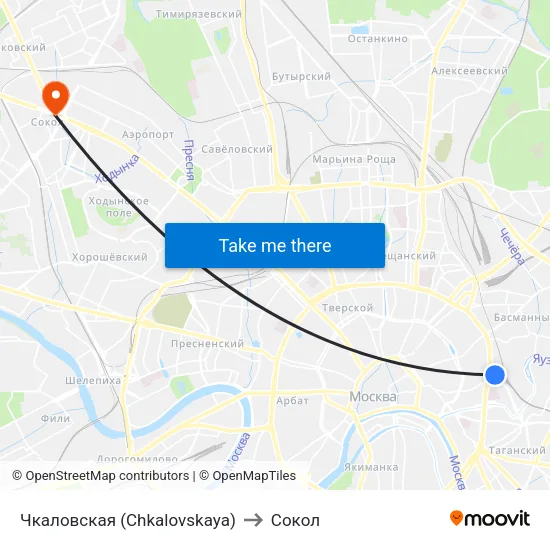 Чкаловская (Chkalovskaya) to Сокол map