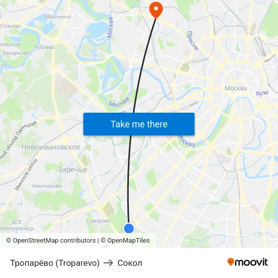 Тропарёво (Troparevo) to Сокол map
