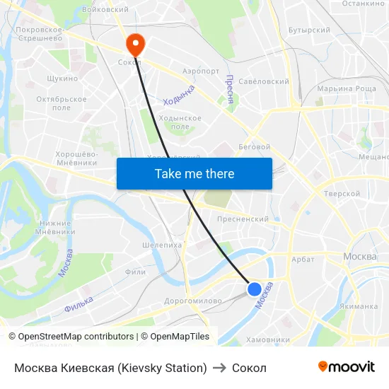 Москва Киевская (Kievsky Station) to Сокол map