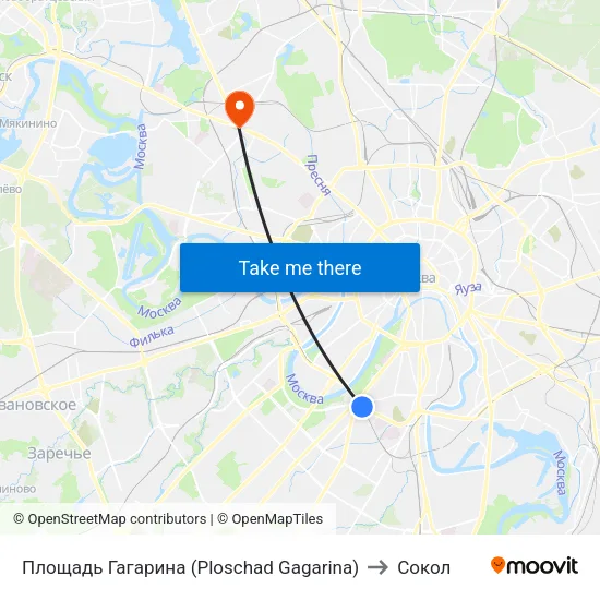 Площадь Гагарина (Ploschad Gagarina) to Сокол map