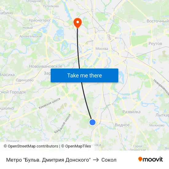 Метро "Бульв. Дмитрия Донского" to Сокол map