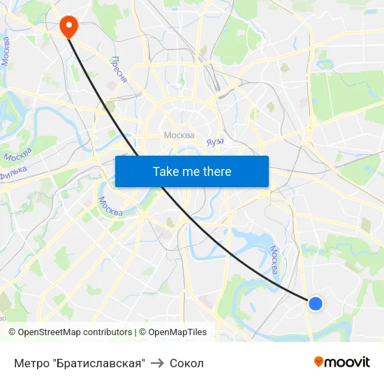 Метро "Братиславская" to Сокол map