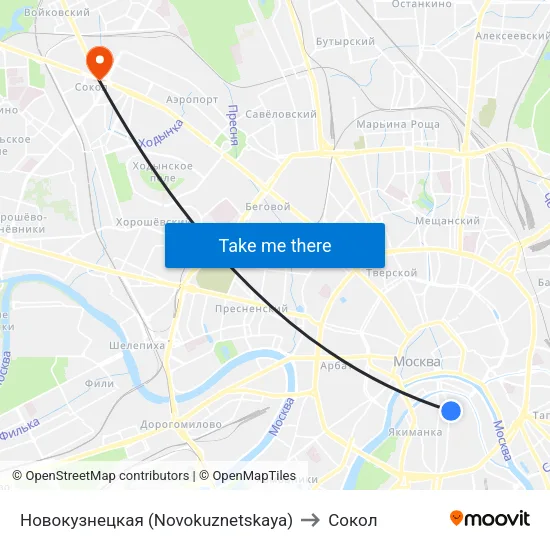 Новокузнецкая (Novokuznetskaya) to Сокол map