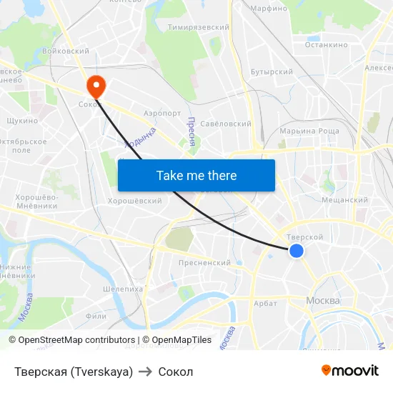 Тверская (Tverskaya) to Сокол map
