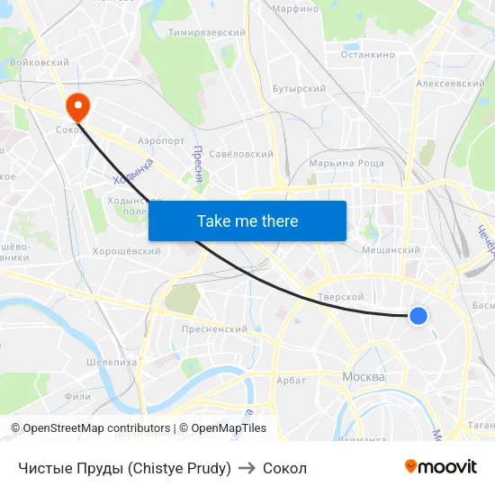 Чистые Пруды (Chistye Prudy) to Сокол map