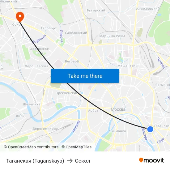 Таганская (Taganskaya) to Сокол map