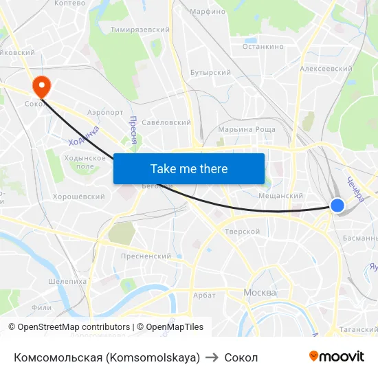 Комсомольская (Komsomolskaya) to Сокол map