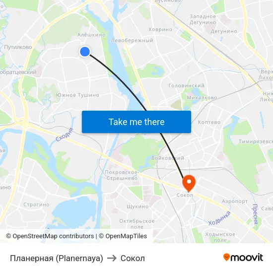 Планерная (Planernaya) to Сокол map