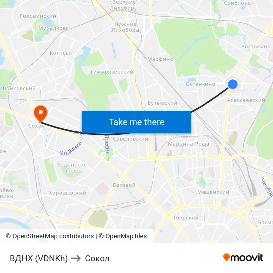 ВДНХ (VDNKh) to Сокол map