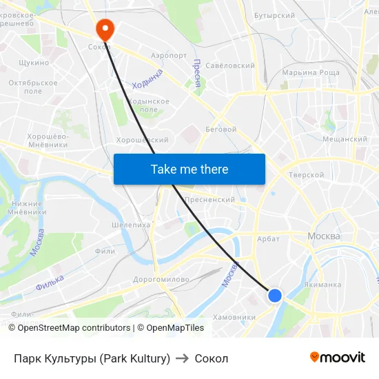 Парк Культуры (Park Kultury) to Сокол map