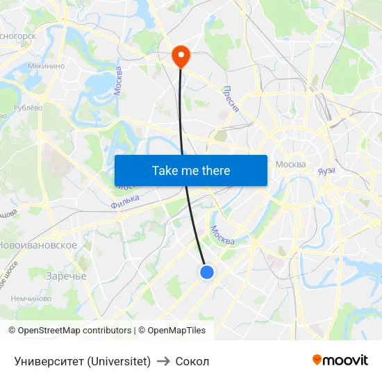 Университет (Universitet) to Сокол map