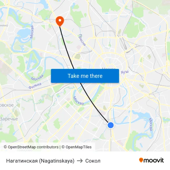 Нагатинская (Nagatinskaya) to Сокол map