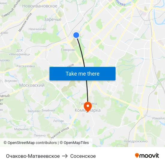 Очаково-Матвеевское to Сосенское map