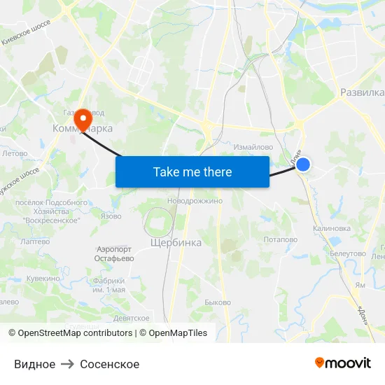 Видное to Сосенское map