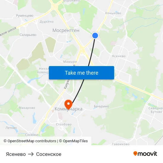 Ясенево to Сосенское map