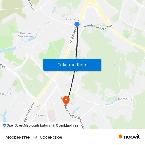 Мосрентген to Сосенское map