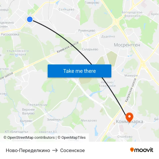 Ново-Переделкино to Сосенское map