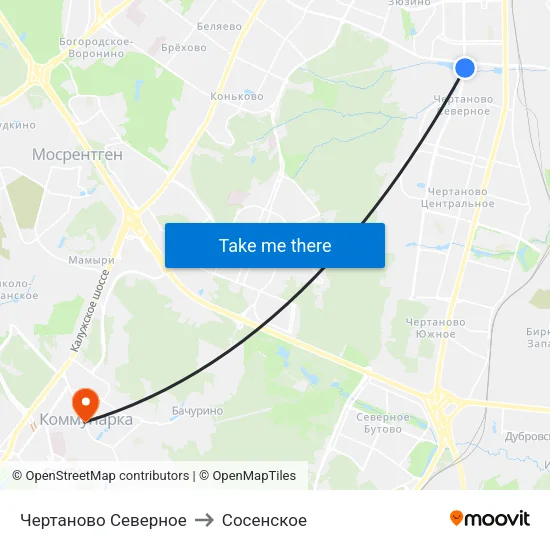 Чертаново Северное to Сосенское map