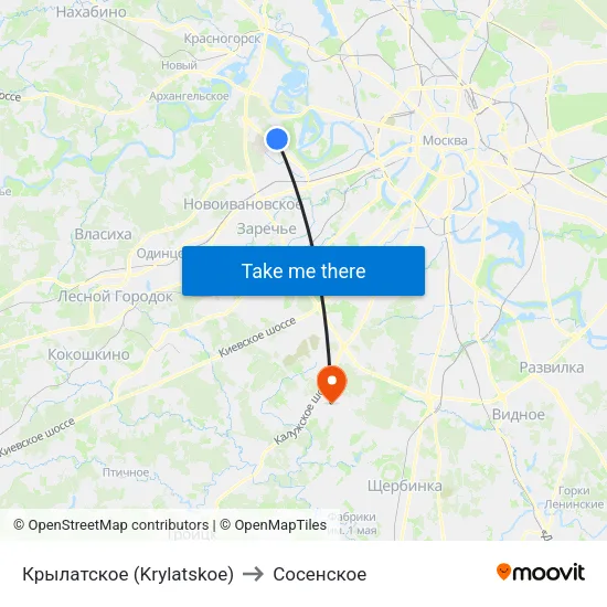 Крылатское (Krylatskoe) to Сосенское map