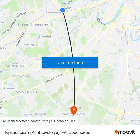 Кунцевская (Kuntsevskaya) to Сосенское map