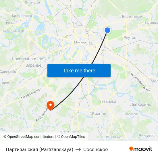 Партизанская (Partizanskaya) to Сосенское map