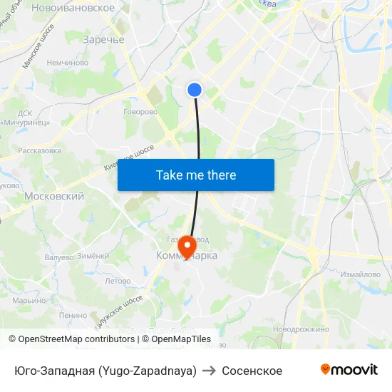 Юго-Западная (Yugo-Zapadnaya) to Сосенское map