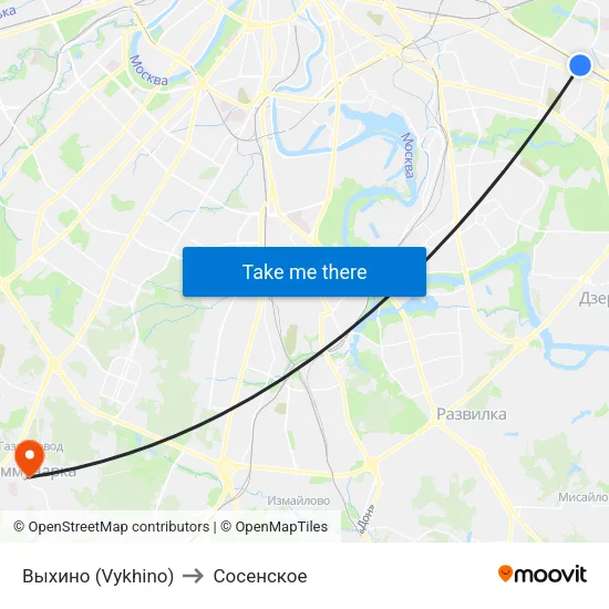 Выхино (Vykhino) to Сосенское map