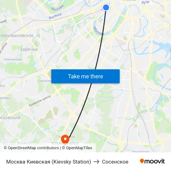 Москва Киевская (Kievsky Station) to Сосенское map