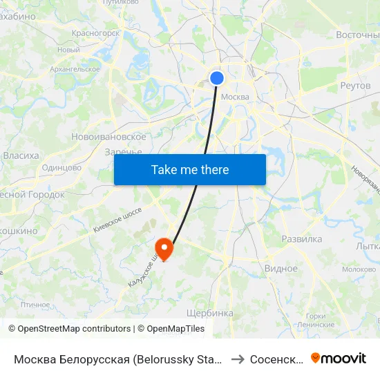 Москва Белорусская (Belorussky Station) to Сосенское map
