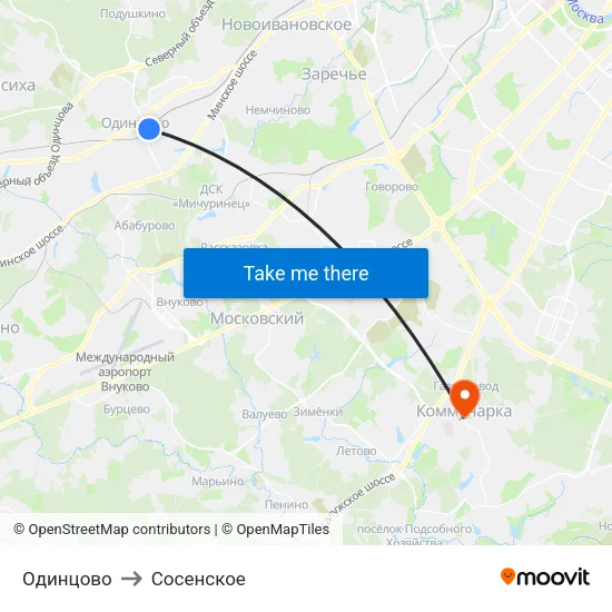 Одинцово to Сосенское map