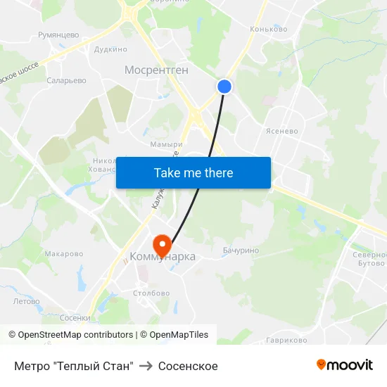Метро "Теплый Стан" to Сосенское map