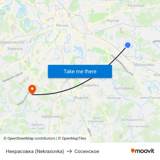 Некрасовка (Nekrasovka) to Сосенское map
