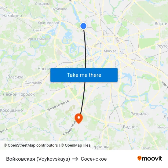 Войковская (Voykovskaya) to Сосенское map