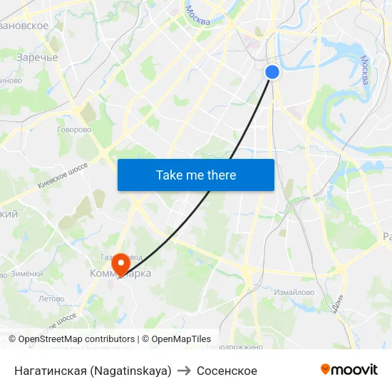 Нагатинская (Nagatinskaya) to Сосенское map