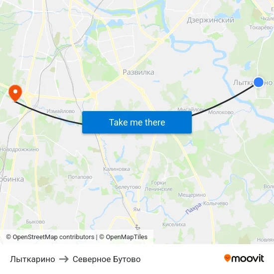 Лыткарино to Северное Бутово map
