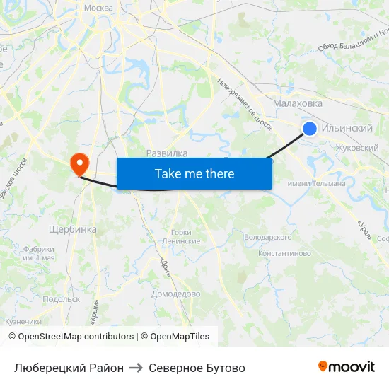 Люберецкий Район to Северное Бутово map
