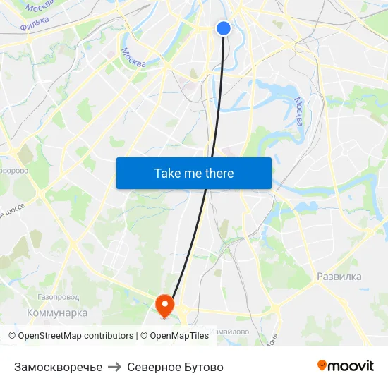 Замоскворечье to Северное Бутово map