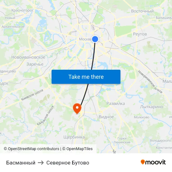 Басманный to Северное Бутово map