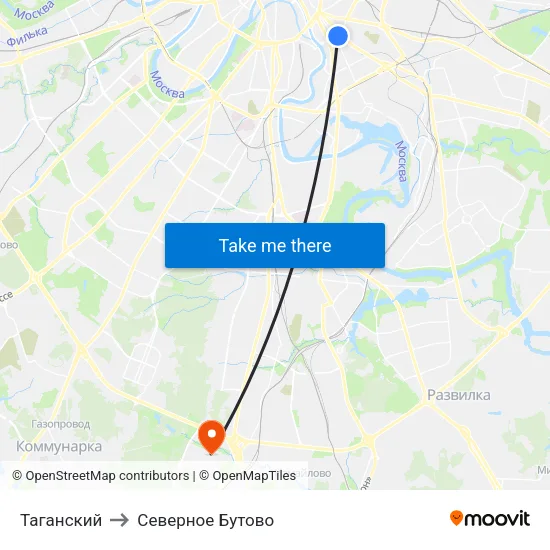 Таганский to Северное Бутово map