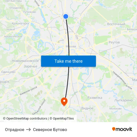 Отрадное to Северное Бутово map