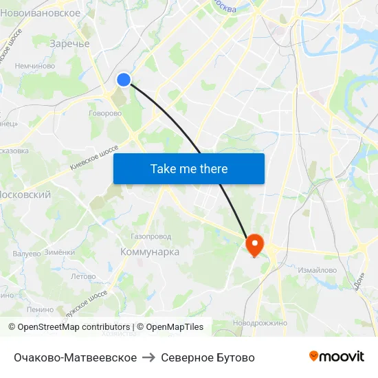 Очаково-Матвеевское to Северное Бутово map