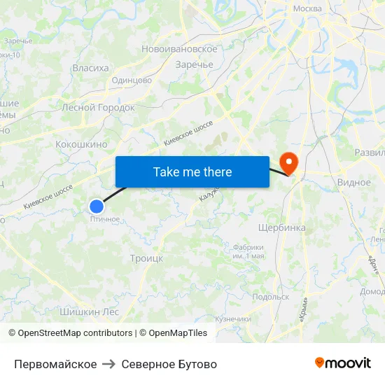 Первомайское to Северное Бутово map