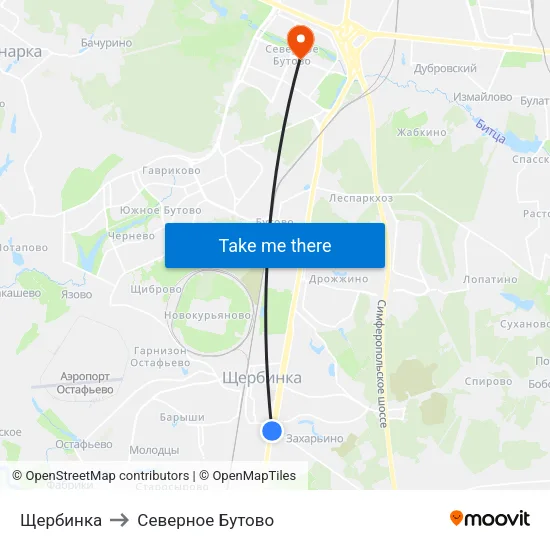 Щербинка to Северное Бутово map
