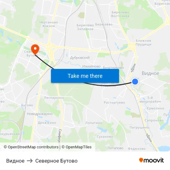 Видное to Северное Бутово map
