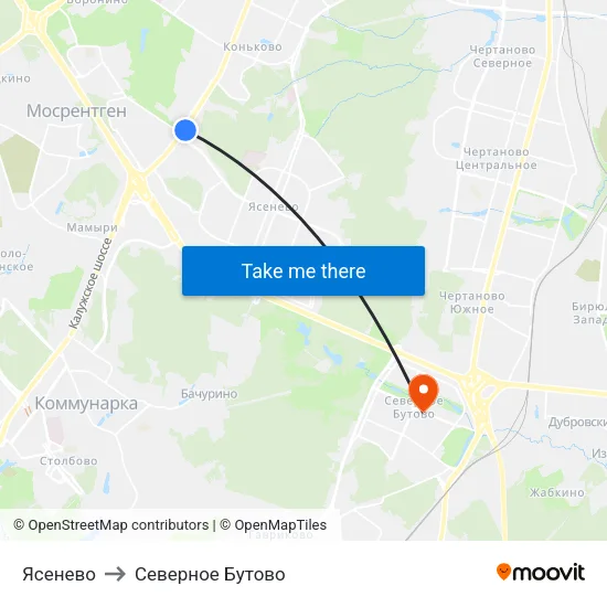 Ясенево to Северное Бутово map