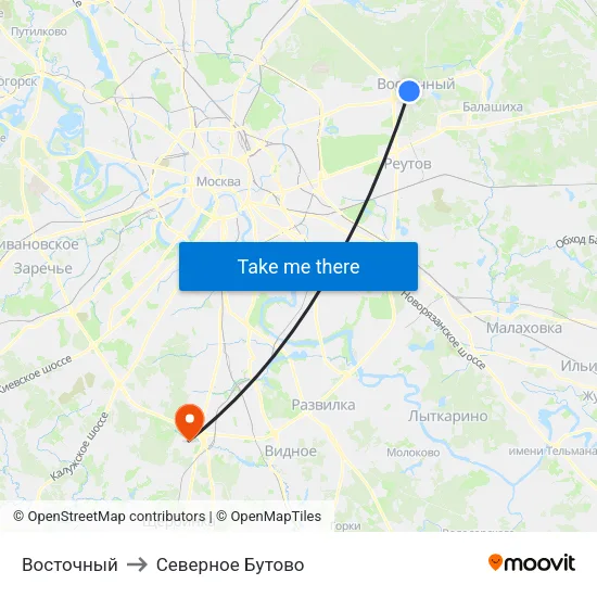 Восточный to Северное Бутово map